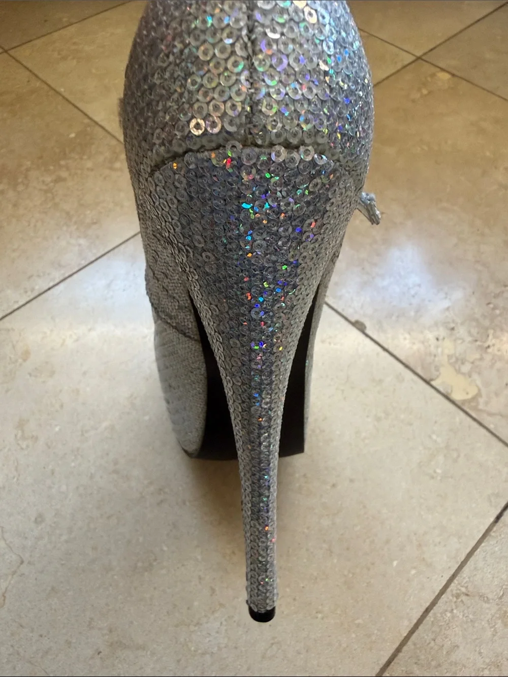 Bordello Silver Holographic Sequin Platform Heels Size 8
